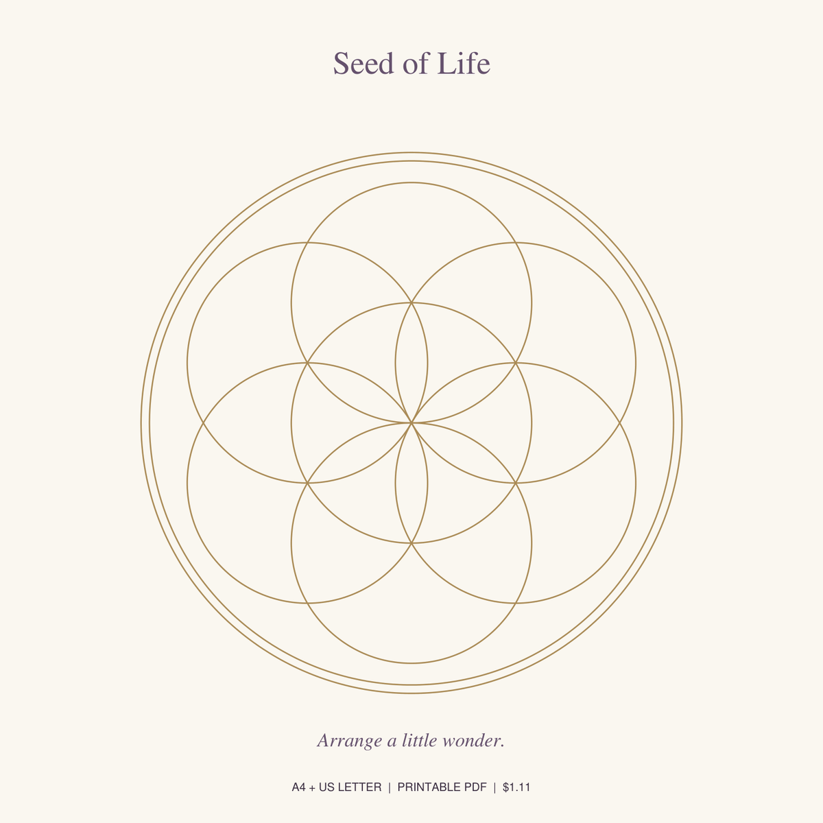 Seed of Life printable crystal grid PDF preview
