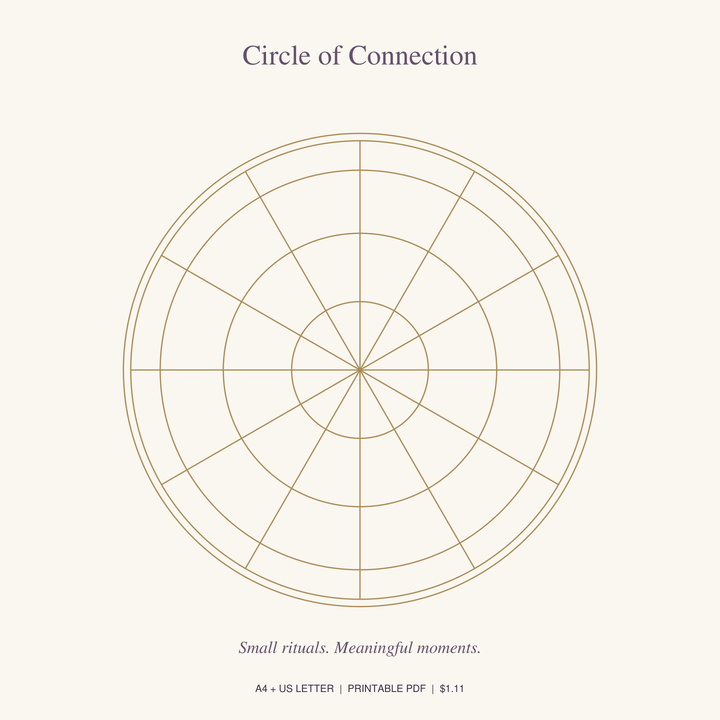 Circle of Connection printable crystal grid in gold on a cream background