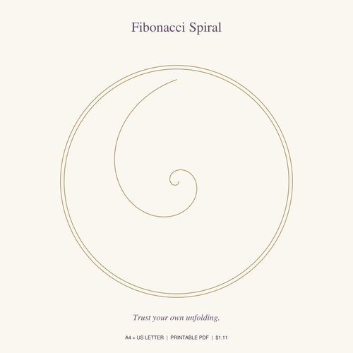 Fibonacci Spiral printable crystal grid in gold on a cream background