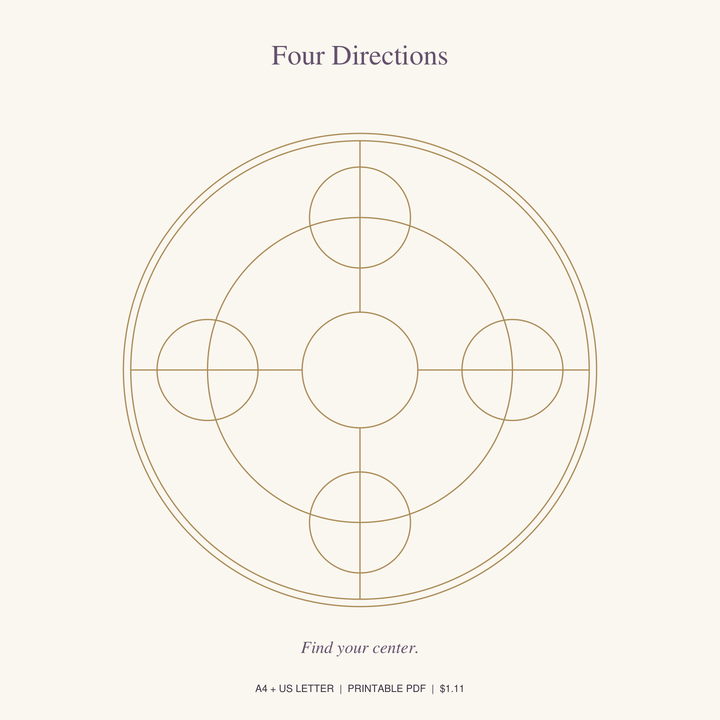 Four Directions printable crystal grid in gold on a cream background