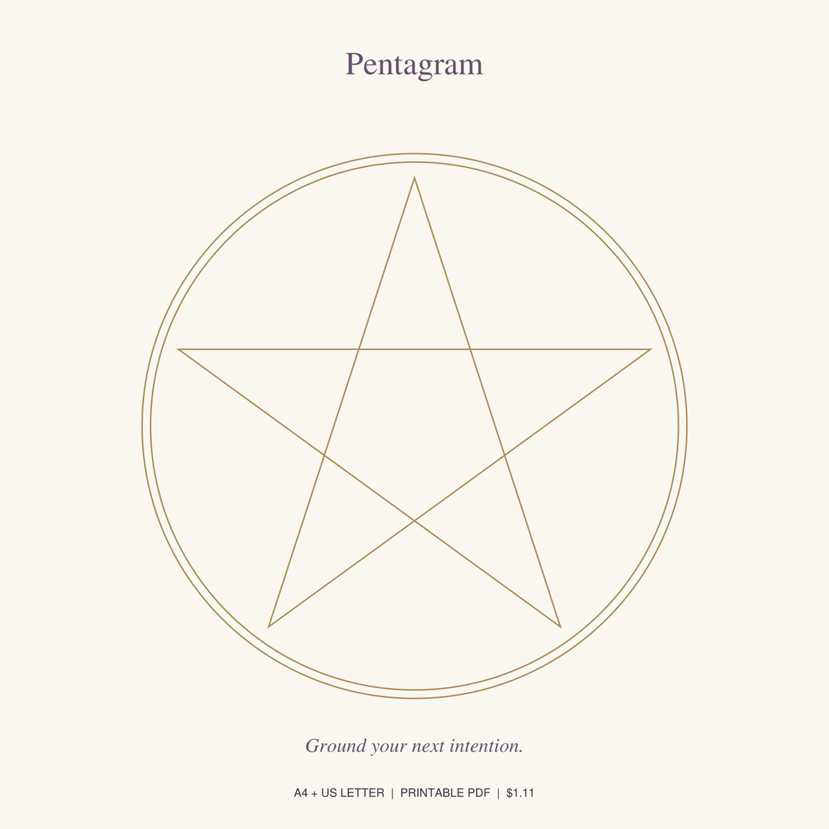 Pentagram printable crystal grid in gold on a cream background