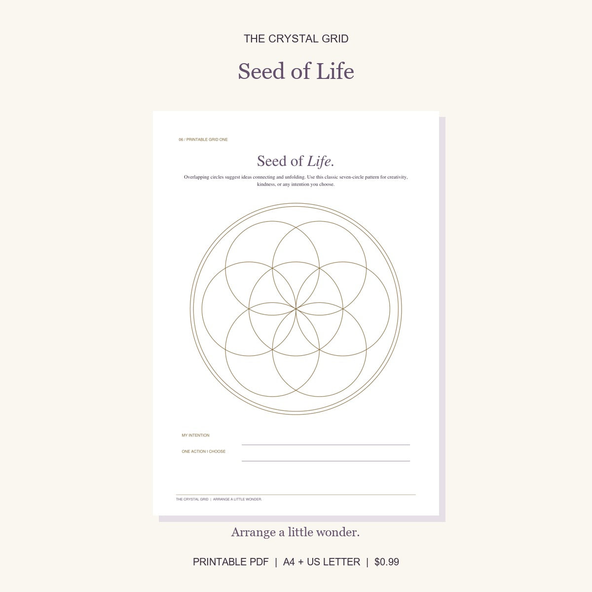 Seed of Life printable crystal grid