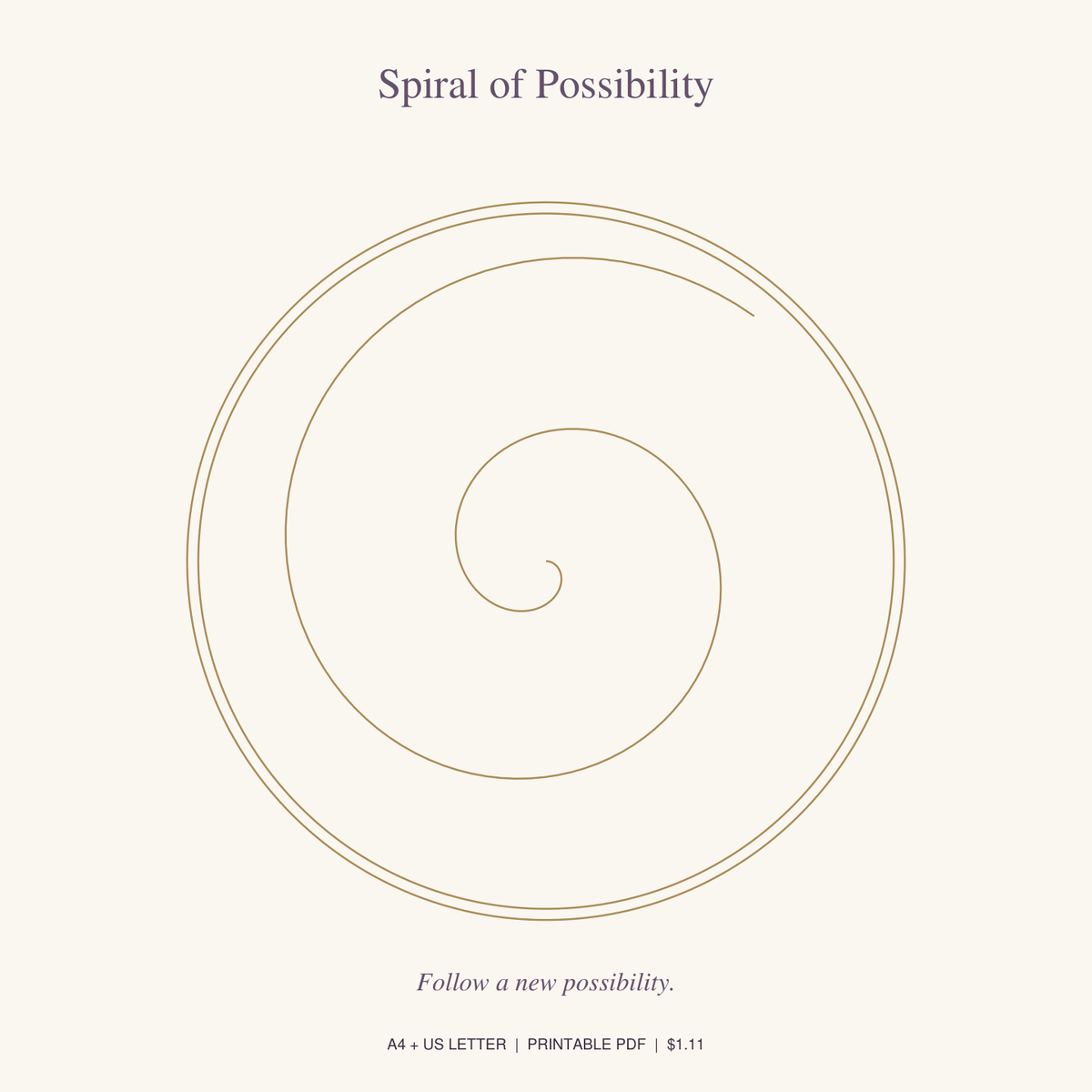 Spiral of Possibility printable crystal grid in gold on a cream background