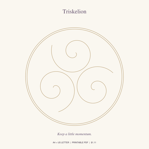 Triskelion printable crystal grid in gold on a cream background