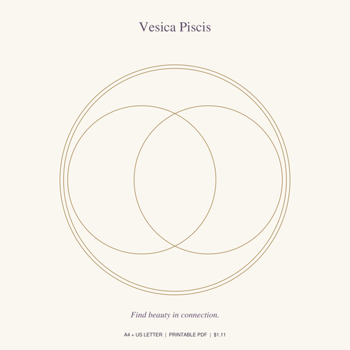Vesica Piscis printable crystal grid in gold on a cream background