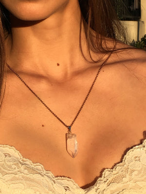 Raw Clear Quartz Crystal Necklace For Sale